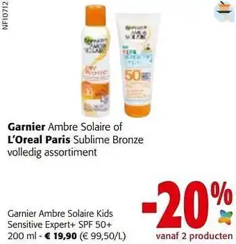 Colruyt Garnier ambre solaire kids sensitive expert+ spf 50+ aanbieding