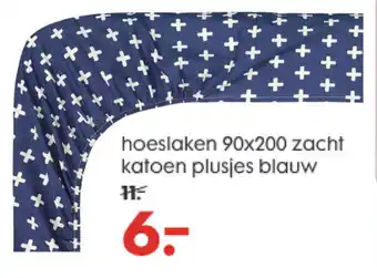 HEMA Hoeslaken 90x200 zacht katoen plusjes blauw aanbieding