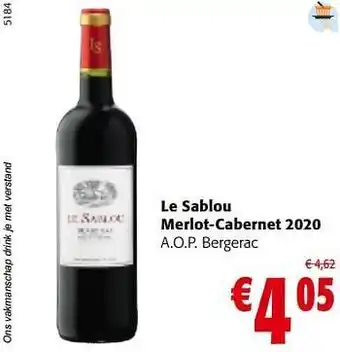 Colruyt Le sablou merlot-cabernet 2020 a.o.p. bergerac aanbieding