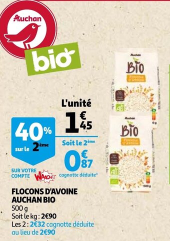 Auchan Flocons D'Avoine Auchan Bio aanbieding