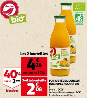 Auchan Pur Jus Reveil Douceur D'Agrumes Auchan Bio aanbieding