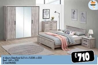 Budget Meubelen 4 deurs kleerkast bed 2 nachttafels aanbieding