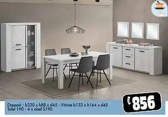 Budget Meubelen Dressoir vitrine tafel 4 x stoel s190 aanbieding