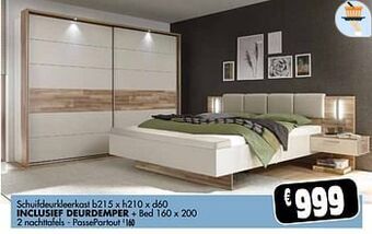 Schuifdeurkleerkast inclusief deurdemper + bed 2 nachttafels