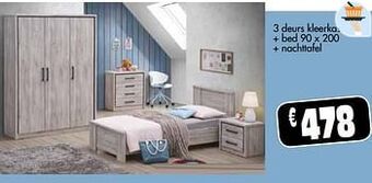 Budget Meubelen 3 deurs kleerkast + bed + nachttafel aanbieding