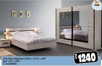 Budget Meubelen Schuifdeurkleerkast bed 2 nachttafels aanbieding