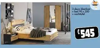 Budget Meubelen 3 deurs kleerkast + bed + nachttafel aanbieding