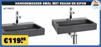Handenwasser smal met kraan en sifon