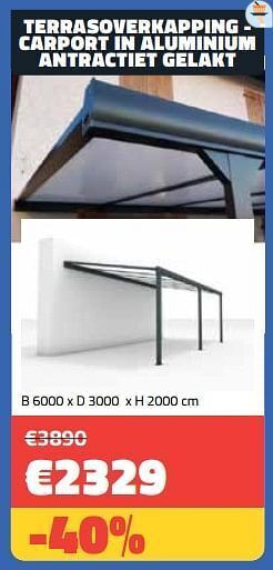 Terrasoverkapping - carport in aluminium antractiet gelakt