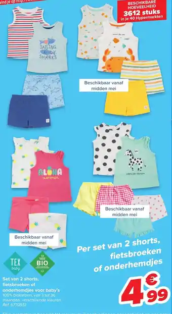 Carrefour Market Set van 2 shorts, fietsbroeken of onderhemdjes voor baby's aanbieding