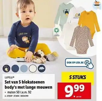 Lidl Set van 5 biokatoenen body‘s met lange mouwen aanbieding