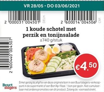 Buurtslagers 1 Koude schotel met perzik en tonijnsalade aanbieding
