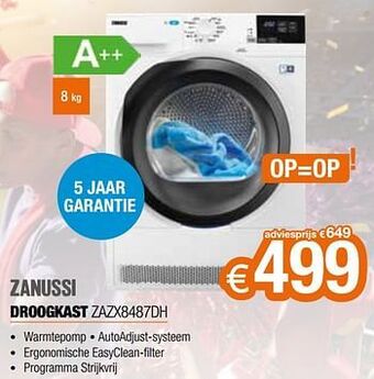 Expert Zanussi droogkast zazx8487dh aanbieding