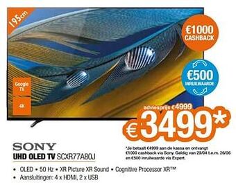 Expert Sony uhd oled tv scxr77a80j aanbieding