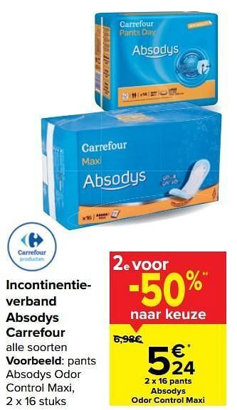 Carrefour Pants absodys odor control maxi aanbieding