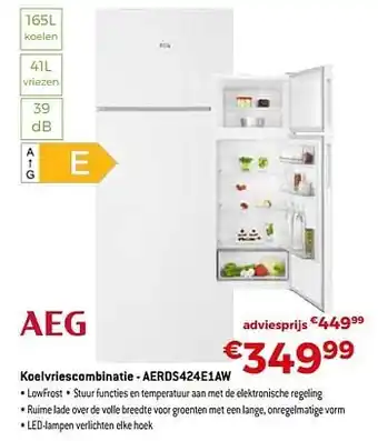 Exellent Aeg koelvriescombinatie - aerds424e1aw aanbieding