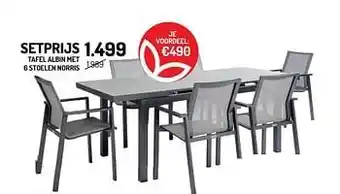 Tafel albin met 6 stoelen norris