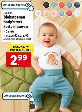 Lidl Biokatoenen body`s met korte mouwen aanbieding