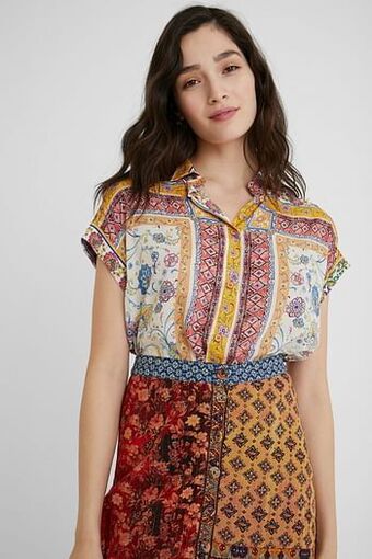 Blouse met sierranden en zilverdraad - RED - M
