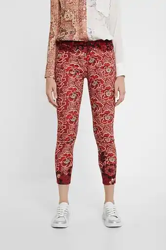 Desigual Skinny broek met bloemen - RED - 42 aanbieding