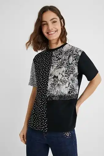 T-shirt met stippen en kant - BLACK - M
