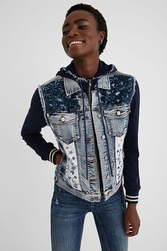 Desigual Slim fit spijkerjack van twee stoffen - BLUE - 34 aanbieding