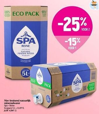 Delhaize Niet-bruisend natuurlijk mineraalwater spa - reine aanbieding