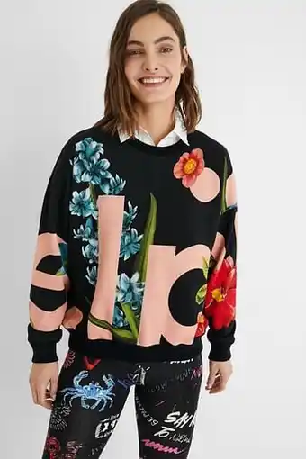 Fleece sweatshirt met bloemen - BLACK - L