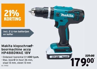 GAMMA Makita klopschroefboormachine accu HP488DWAE 18V aanbieding
