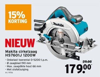 Makita cirkelzaag HS7601J 1200W