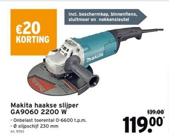 GAMMA Makita haakse slijper GA9060 2200 W aanbieding