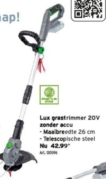 GAMMA Lux grastrimmer 20V zonder accu aanbieding