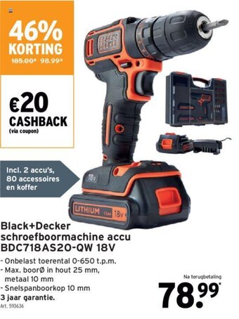 GAMMA Black+Decker schroefboormachine accu BDC718AS20-QW 18V aanbieding
