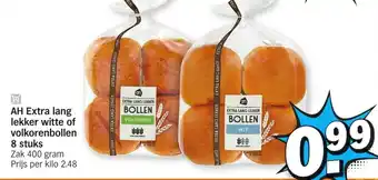 Albert Heijn AH Extra lang lekker witte of volkorenbollen 8 stuks aanbieding