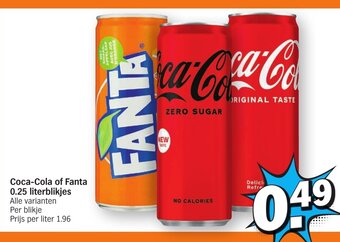Albert Heijn Coca-Cola of Fanta 0.25 literblikjes aanbieding
