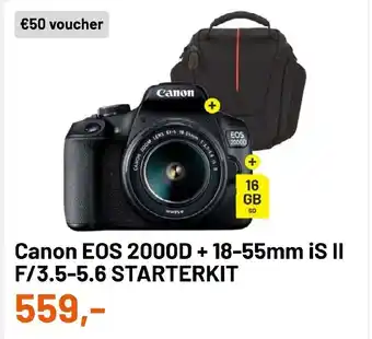 Kamera Express Canon EOS 2000D + 18-55mm iS II F/3.5-5.6 Starterkit aanbieding