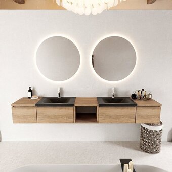 Sawiday Mondiaz BUKLA badmeubelset 240x45x34cm 2 kraangaten 2 wasbakken solid surface Urban greeploos 4 lades met softclose Melamine aanbieding