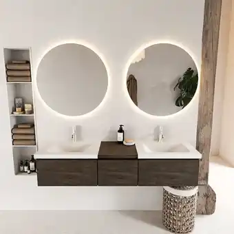 Sawiday Mondiaz BUKLA badmeubelset 160x45x34cm 2 kraangaten 2 wasbakken solid surface Talc greeploos 3 lades met softclose Melamine D aanbieding