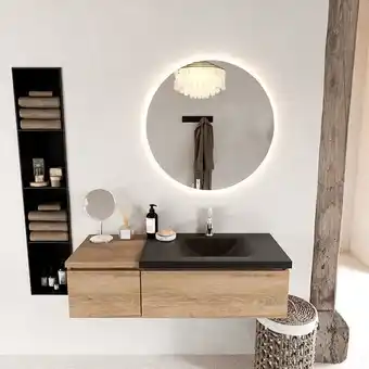 Sawiday Mondiaz BUKLA badmeubelset 120x45x34cm 1 kraangat wasbak rechts solid surface Urban greeploos 2 lades met softclose Melamine aanbieding