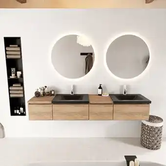 Sawiday Mondiaz BUKLA badmeubelset 200x45x34cm 2 kraangaten 2 wasbakken solid surface Urban greeploos 4 lades met softclose Melamine aanbieding
