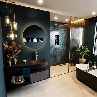 Sawiday MONDIAZ RIVA badmeubelsets 120x50x30cm 1 lade MDF Dark Grey mat push to open 1 kraangat 1 wasbak rechts Urban solid surface aanbieding