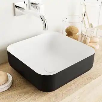 Sawiday Mondiaz Binx waskom 36x36x13cm vierkant opbouw Solid Surface Urban/Talc aanbieding