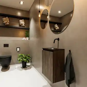 Sawiday MONDIAZ TURE Toiletmeubel 40x23x50cm met 0 kraangaten 1 deuren dark brown mat Wastafel Eden rechts Solid Surface Zwart aanbieding