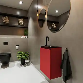Sawiday MONDIAZ TURE Toiletmeubel 40x23x50cm met 1 kraangaten 1 deuren fire mat Wastafel Eden rechts Solid Surface Zwart aanbieding