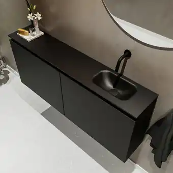 Sawiday MONDIAZ TURE Toiletmeubel 120x23x50cm met 0 kraangaten 2 deuren urban mat Wastafel Eden rechts Solid Surface Zwart aanbieding