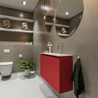 MONDIAZ TURE Toiletmeubel 80x23x50cm met 0 kraangaten 2 deuren fire mat Wastafel Eden rechts Solid Surface Wit