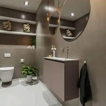 Sawiday MONDIAZ TURE Toiletmeubel 80x23x50cm met 0 kraangaten 2 deuren smoke mat Wastafel Eden rechts Solid Surface Wit aanbieding