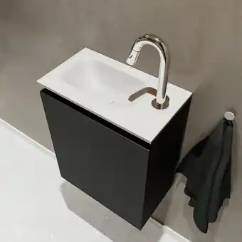 Sawiday MONDIAZ TURE Toiletmeubel 40x23x50cm met 1 kraangaten 1 deuren urban mat Wastafel Eden links Solid Surface Wit aanbieding