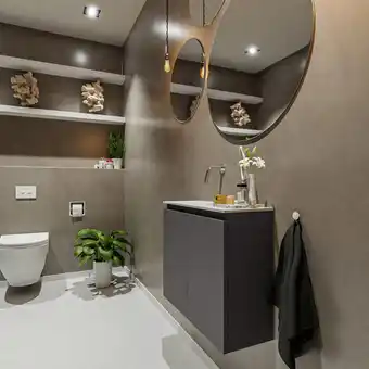 Sawiday MONDIAZ TURE Toiletmeubel 60x23x50cm met 0 kraangaten 2 deuren dark grey mat Wastafel Eden links Solid Surface Wit aanbieding