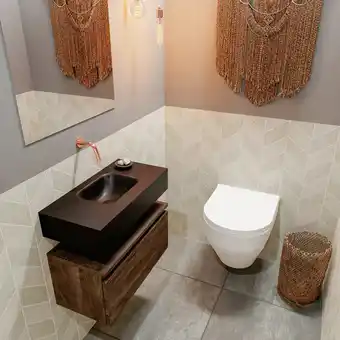 Sawiday MONDIAZ ANDOR Toiletmeubel 60x30x30cm met 0 kraangaten 1 lades dark brown mat Wastafel Lex midden Solid Surface Zwart aanbieding